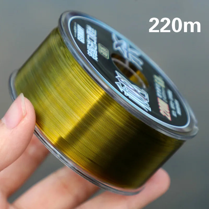 Fluorocarbon Fishing Line in Clear, Green/Bronze, and Red