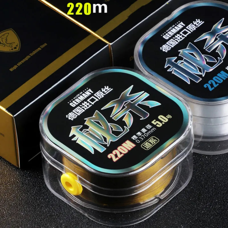 Fluorocarbon Fishing Line in Clear, Green/Bronze, and Red