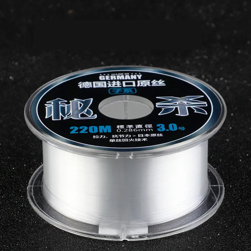 Fluorocarbon Fishing Line in Clear, Green/Bronze, and Red
