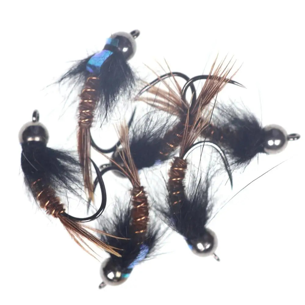 Bimoo 6PCS #8 #10 #12 Flash Back Pheasant Tail Nymph Wet Fly Rocky River Trout Fly Fishing Flies Bait Lure Tungsten Bead Head