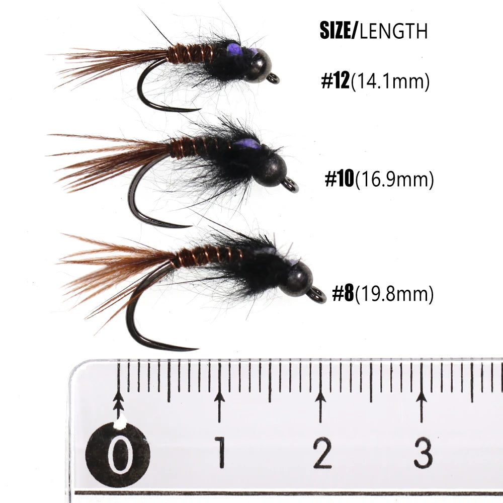 Bimoo 6PCS #8 #10 #12 Flash Back Pheasant Tail Nymph Wet Fly Rocky River Trout Fly Fishing Flies Bait Lure Tungsten Bead Head
