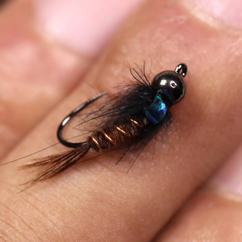 Bimoo 6PCS #8 #10 #12 Flash Back Pheasant Tail Nymph Wet Fly Rocky River Trout Fly Fishing Flies Bait Lure Tungsten Bead Head