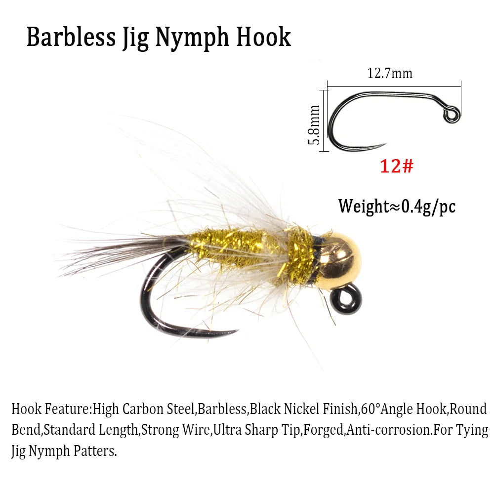Vampfly 4pcs Jig Nymph Fly Tungsten Beadhead CDC Hackle Jig Hook Fishing Flies Fast Sinking Trout Fishing Lures Baits #12