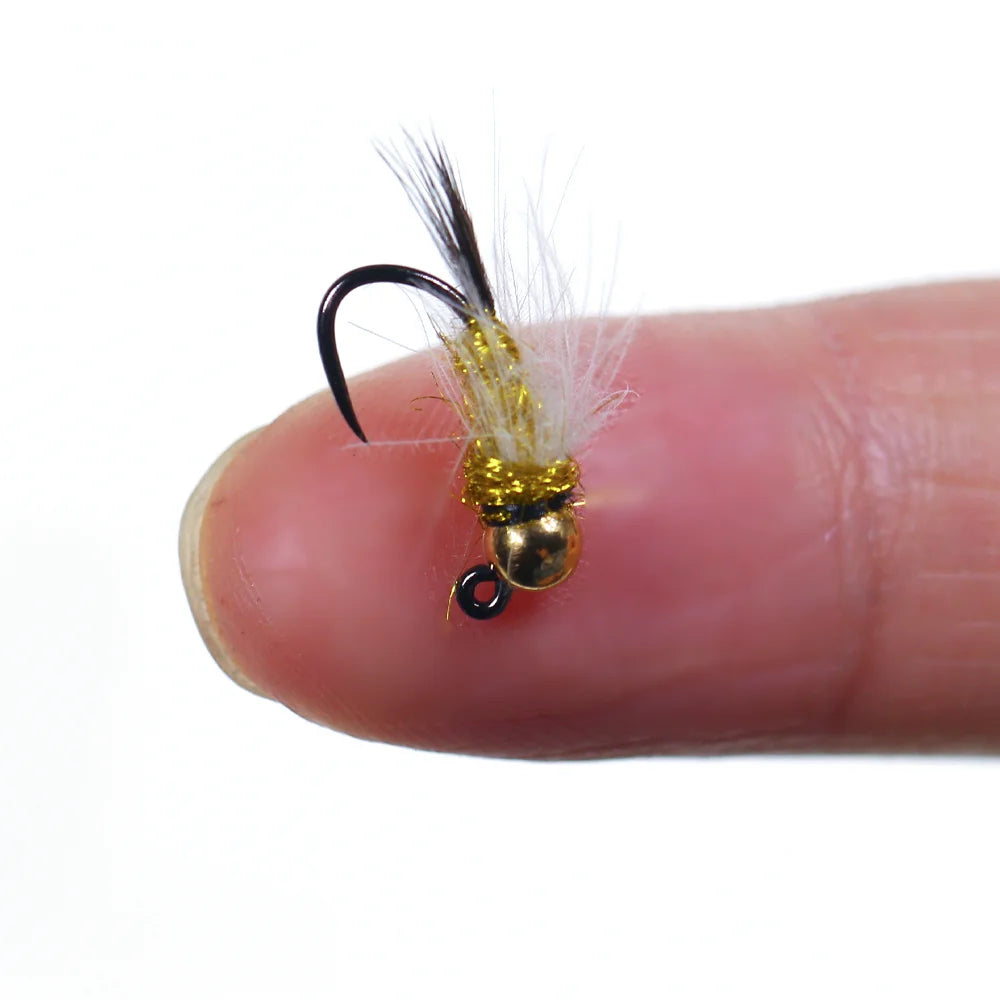 Vampfly 4pcs Jig Nymph Fly Tungsten Beadhead CDC Hackle Jig Hook Fishing Flies Fast Sinking Trout Fishing Lures Baits #12