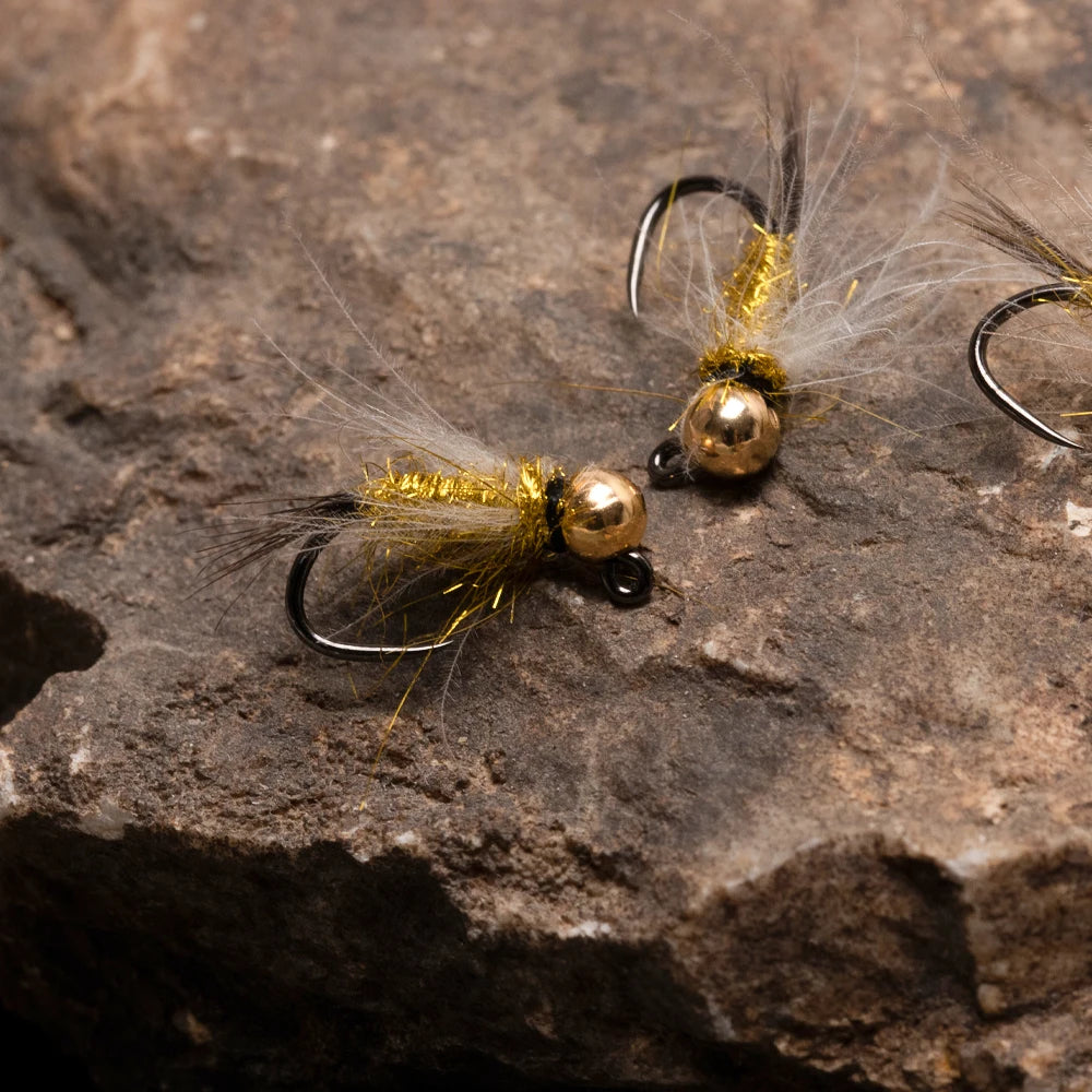 Vampfly 4pcs Jig Nymph Fly Tungsten Beadhead CDC Hackle Jig Hook Fishing Flies Fast Sinking Trout Fishing Lures Baits #12