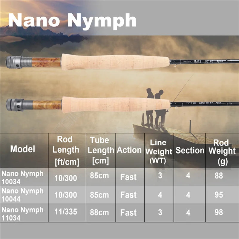 Maximumcatch NANO Nymph 10FT/11FT 2/3/4wt Fly Fishing Rod IM12 Graphite Carbon Fiber Fast Action Fly Rod
